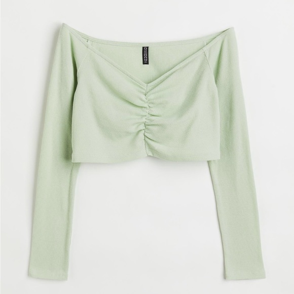H&M Tops - NWT H&M Divided Ruched Off-the-Shoulder Crop Top in Mint Green - XL